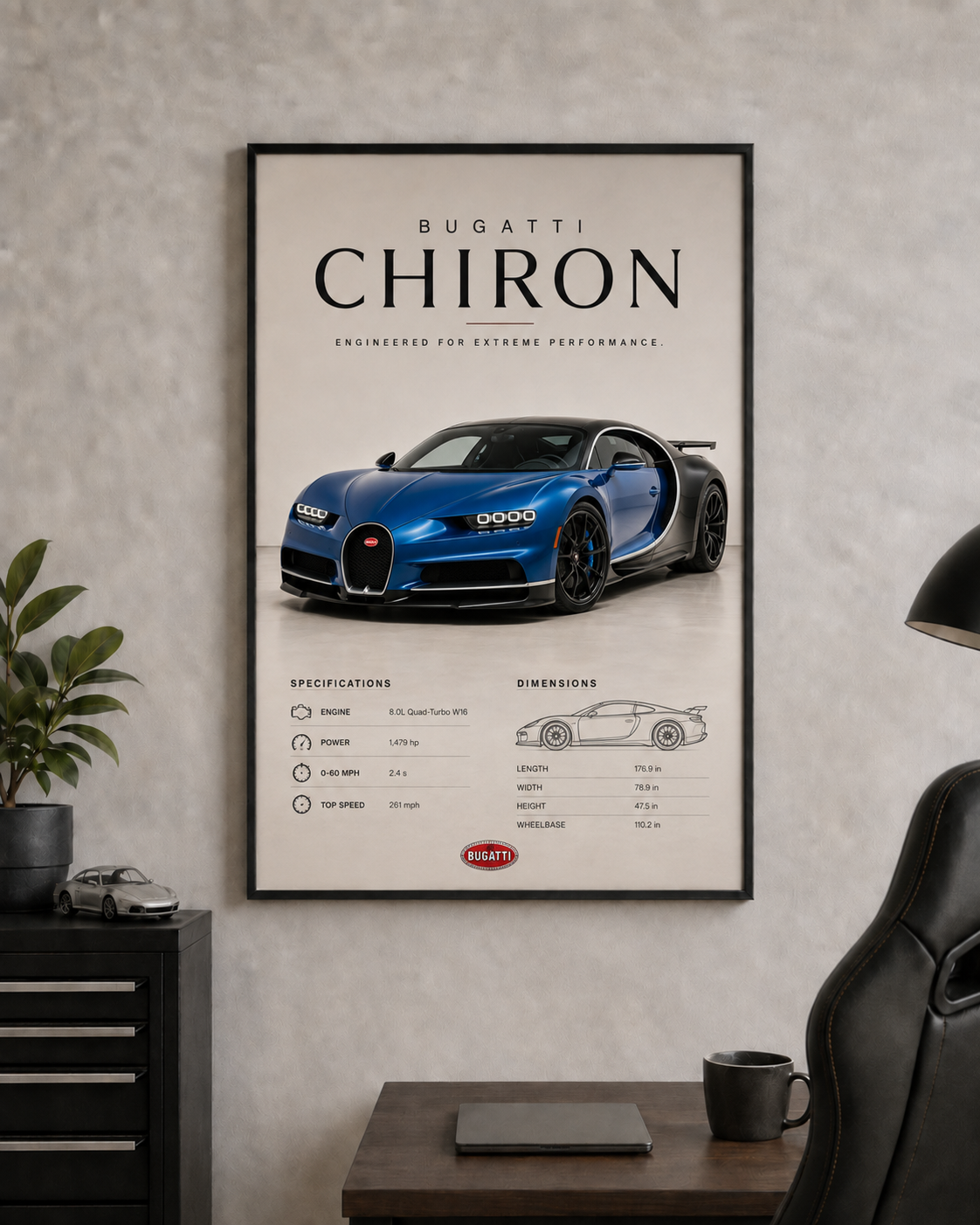 Bugatti Chiron Full Blue Poster