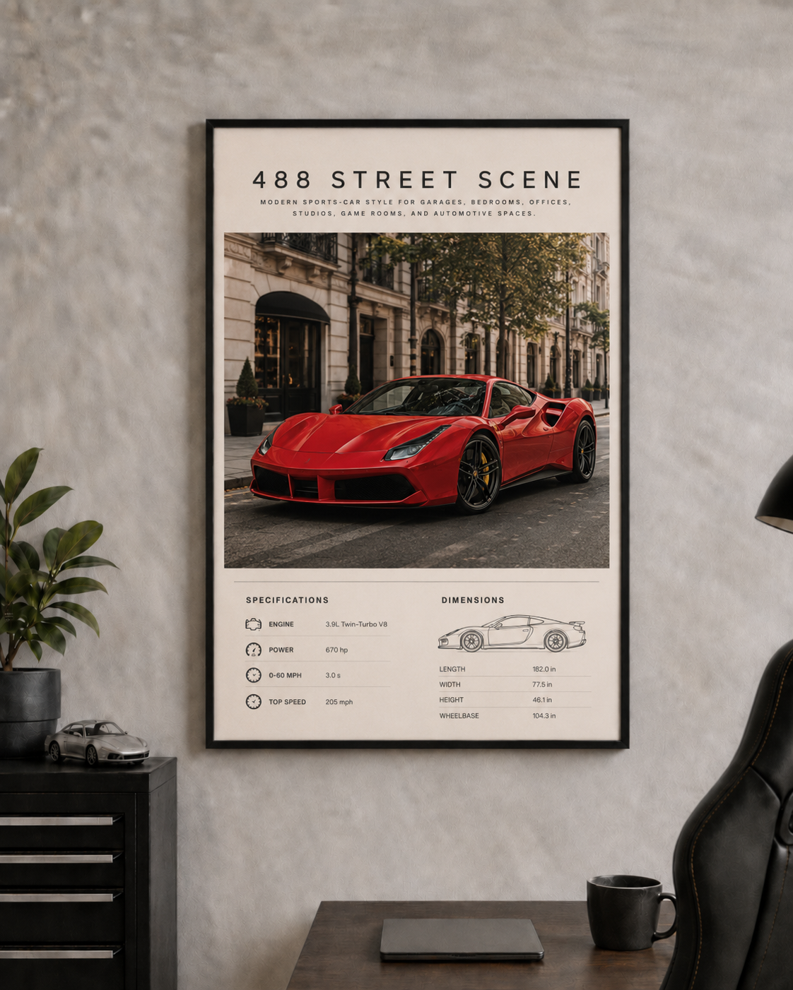 Ferrari 488 Street Scene Poster