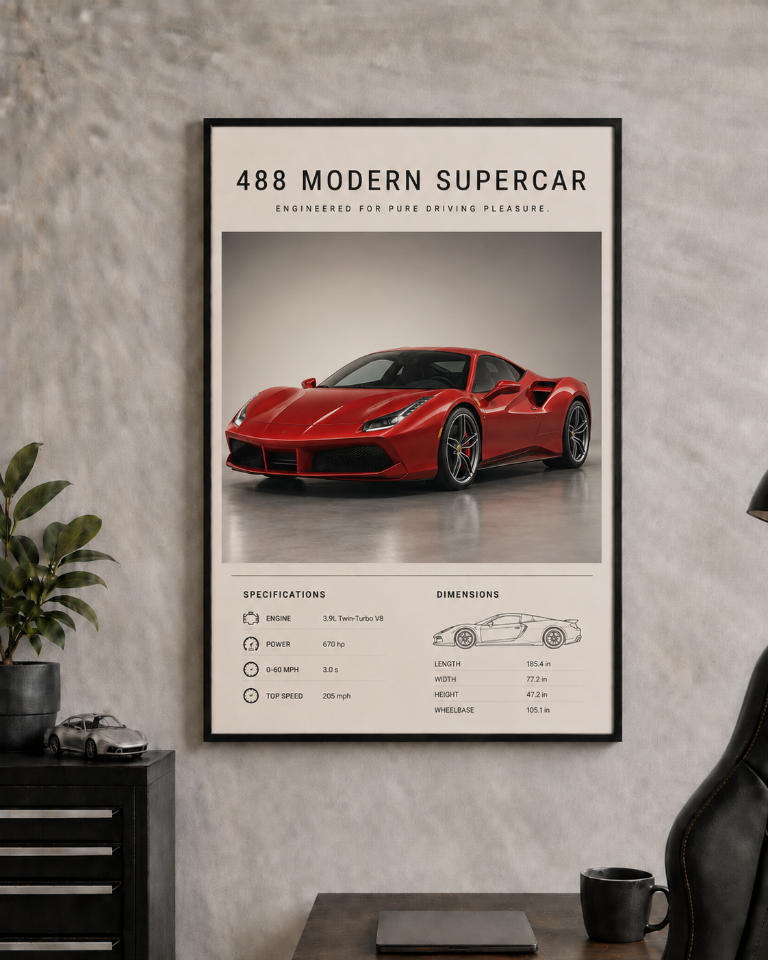 Ferrari 488 Modern Supercar Poster
